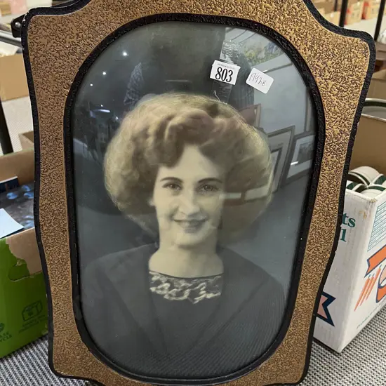 Vintage Coloured Photograph in Decorative Frame with Convex Glass