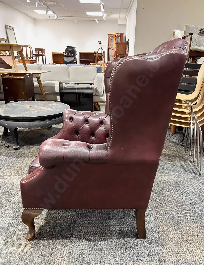 Burgundy Leather Wing Back Armchair Image 1++