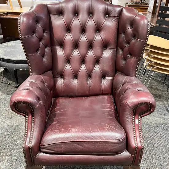 Burgundy Leather Wing Back Armchair