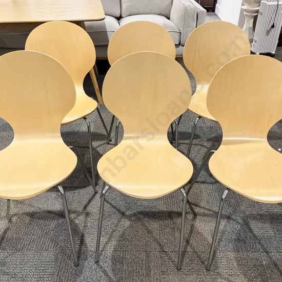 Modern Scandinavian Style Oak Dining Table together with Six Plywood Dining Chairs
