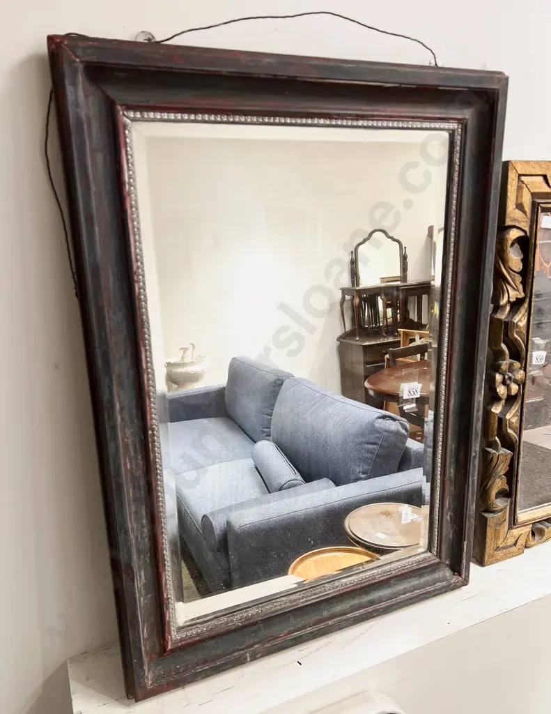 Rectangular Bevel Edged Wall Mirror in Distressed Frame Image 1++