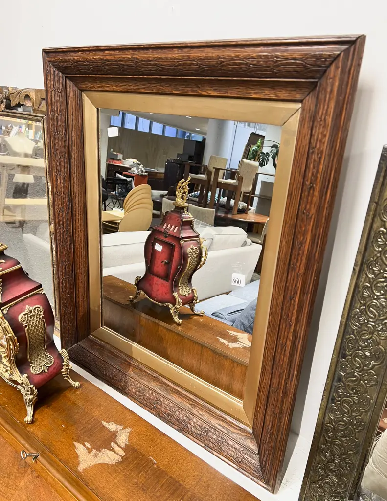 Oak Framed Rectangular Wall Mirror Image 1++