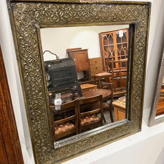 Rectangular Wall Mirror in Decorative Brass Sheet Frame