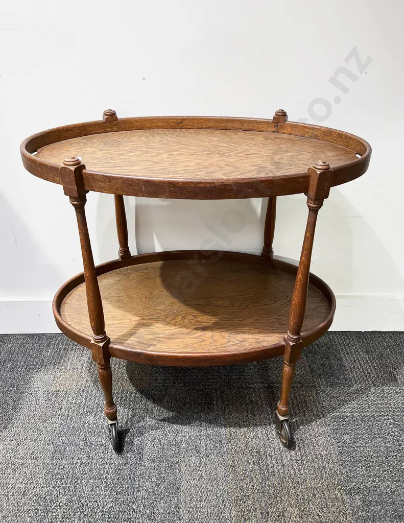 Oak Oval Two Tier Tea Trolley Image 1++