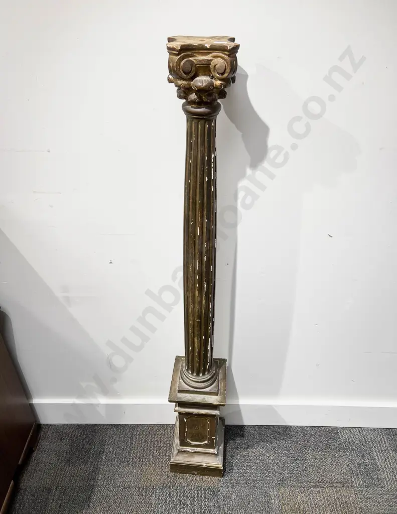 Gilt Painted Column Form Plant Stand Image 1++