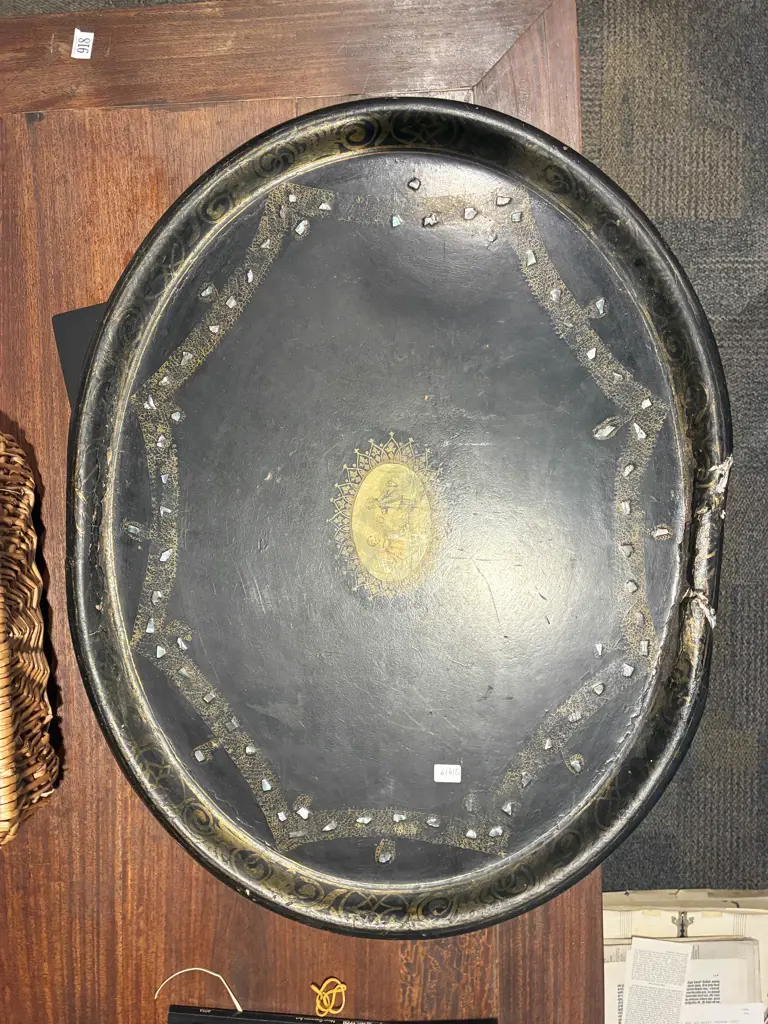 Victorian Papier Mache Inlaid Tray Image 1++