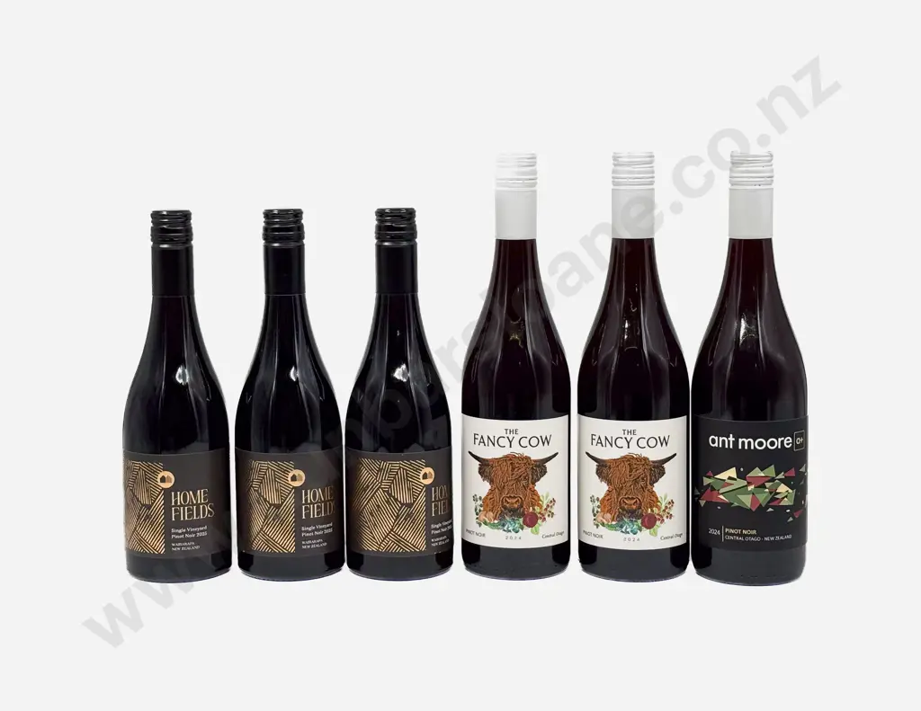 Three NZ Assorted Pinot Noir & Three NZ Home Fields Pinot Noir at 500ml Bottles Image 1++
