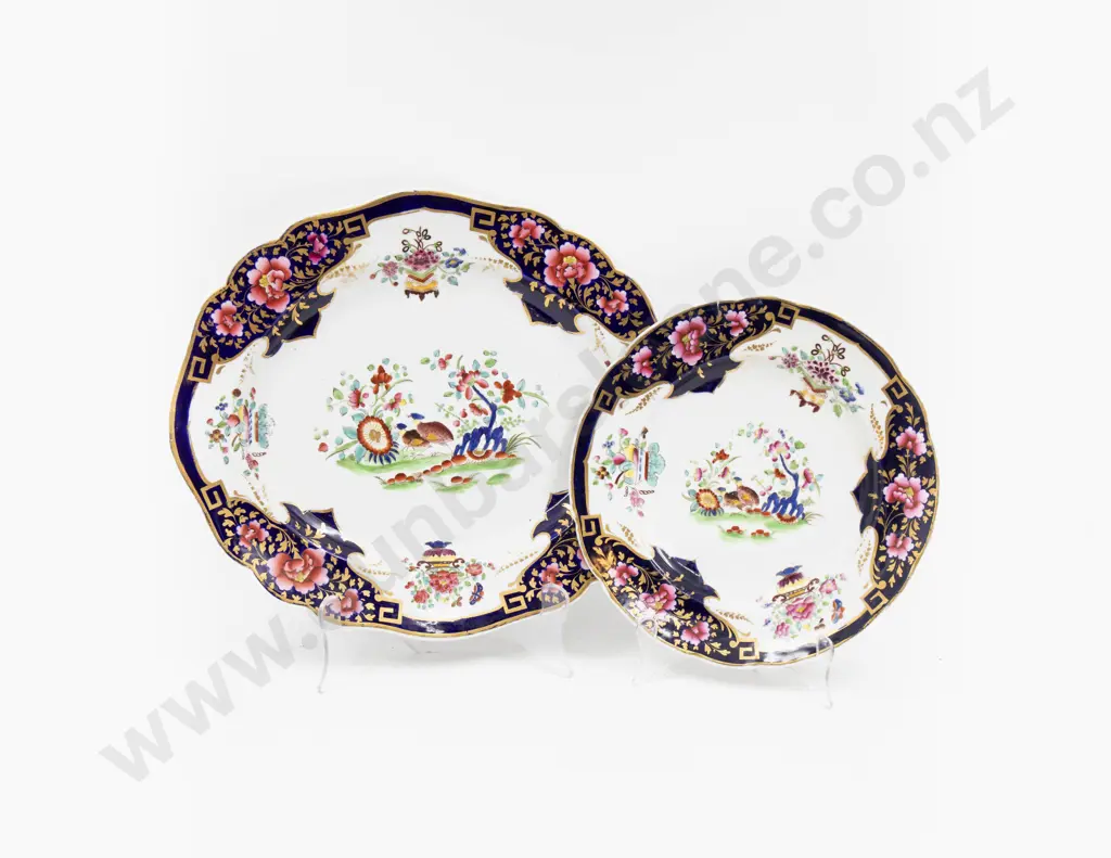 C1840 Chamberlains Worcester Ashet & Dinner Plate Image 1++