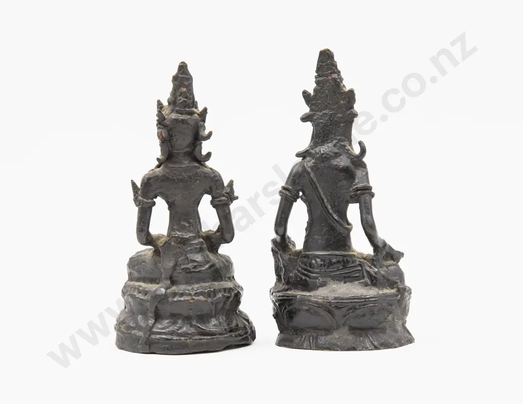 Small Pair of C19th Bronze Buddhas (one A/F) Image 1++