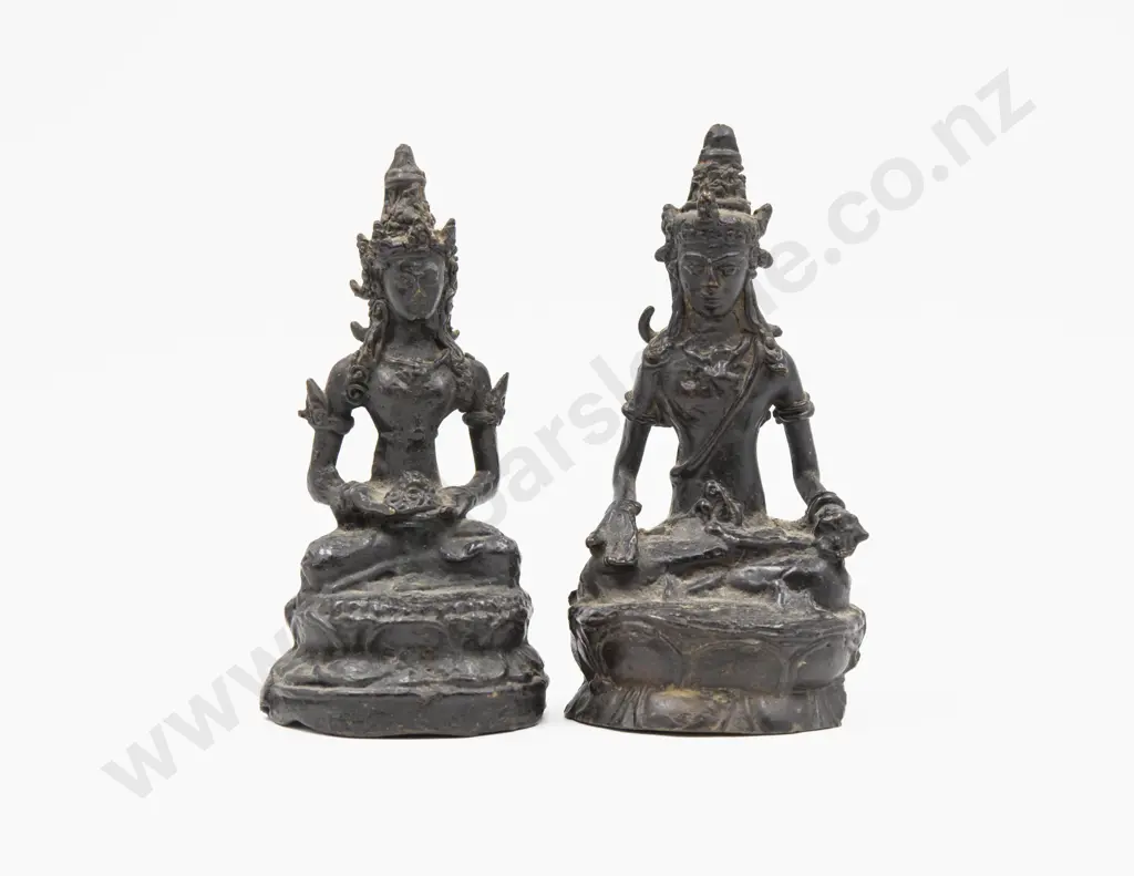 Small Pair of C19th Bronze Buddhas (one A/F) Image 1++