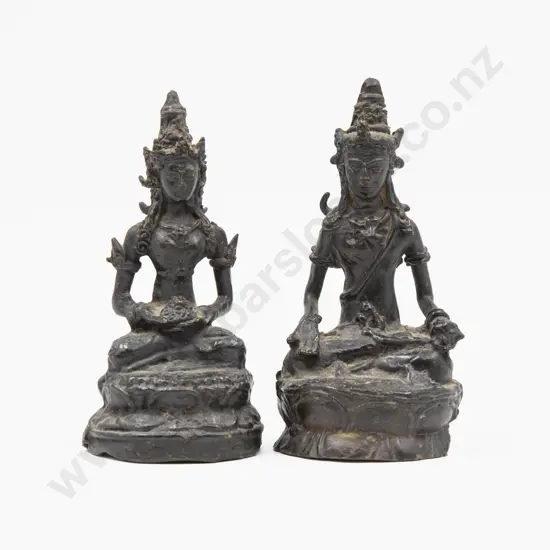 Small Pair of C19th Bronze Buddhas (one A/F)