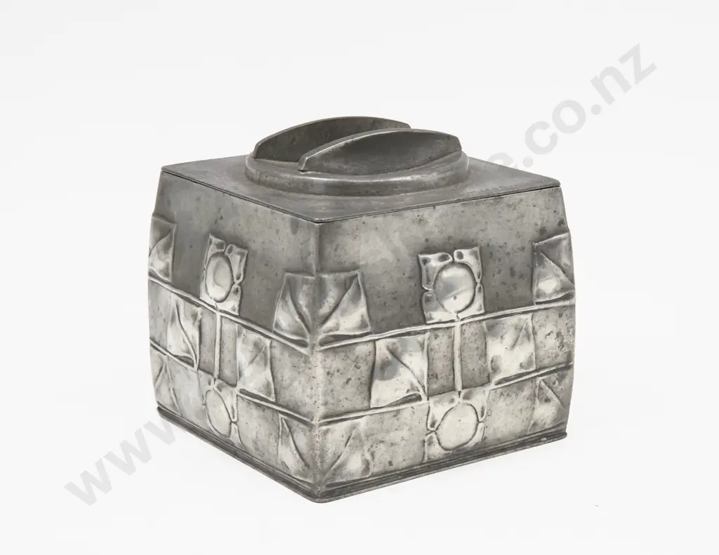 Archibald Knox for Liberty & Co English Pewter Biscuit Barrel Image 1++