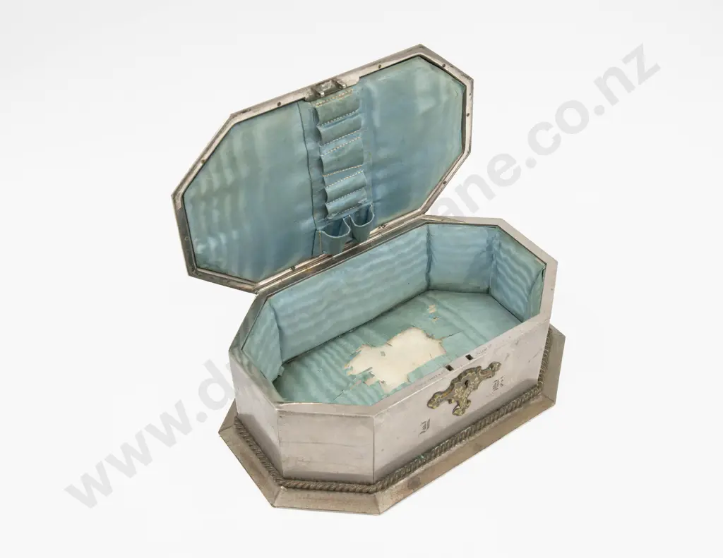 C19th Octagonal S/P Brass & Pietra Dura Sewing Box Image 1++