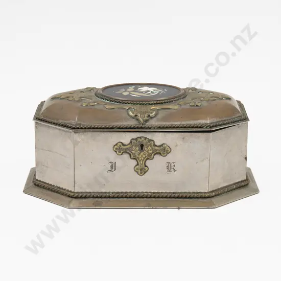 C19th Octagonal S/P Brass & Pietra Dura Sewing Box