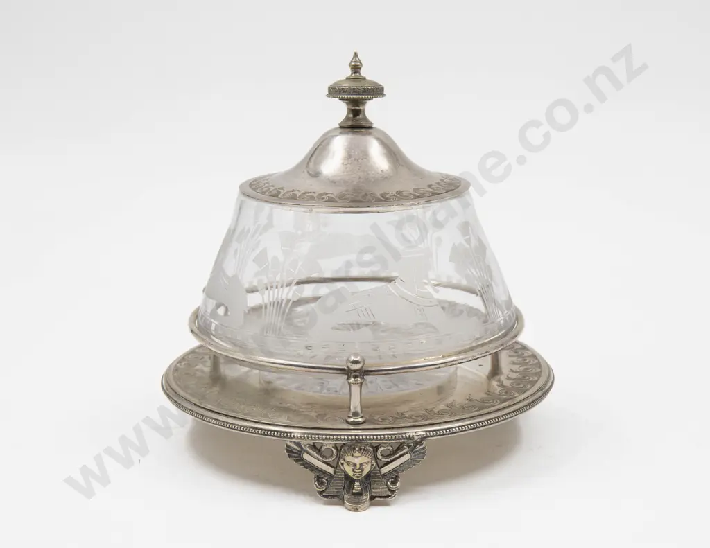 Late Victorian S/P & Cut Glass Egyptian Revival Sugar Bowl & Cover Image 1++