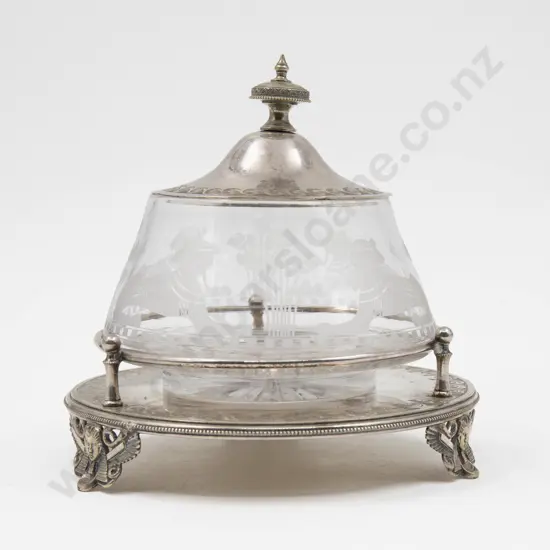 Late Victorian S/P & Cut Glass Egyptian Revival Sugar Bowl & Cover