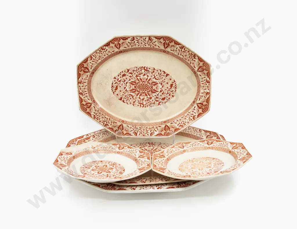 A Graduated Set of Three Mintons "Denmark" Pattern Meat Plates & Two Soup Bowls Image 1++