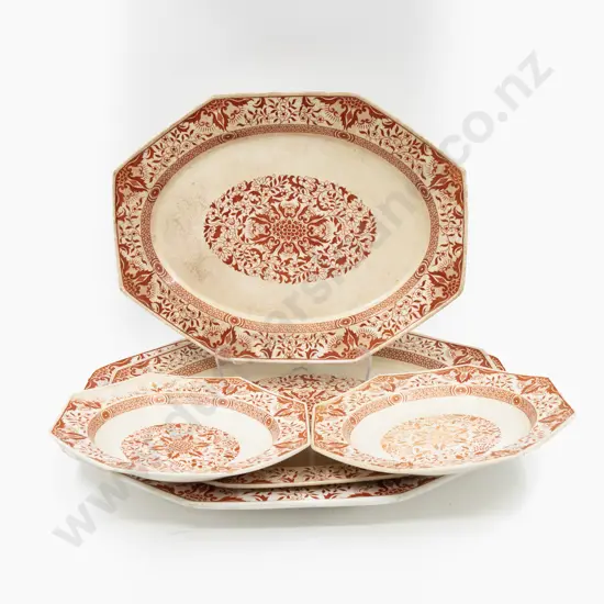 A Graduated Set of Three Mintons "Denmark" Pattern Meat Plates & Two Soup Bowls