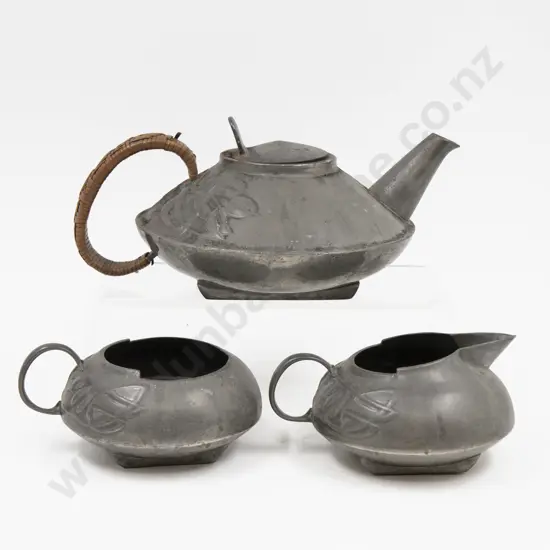 Archibald Knox For Liberty Three Piece Pewter Teaset