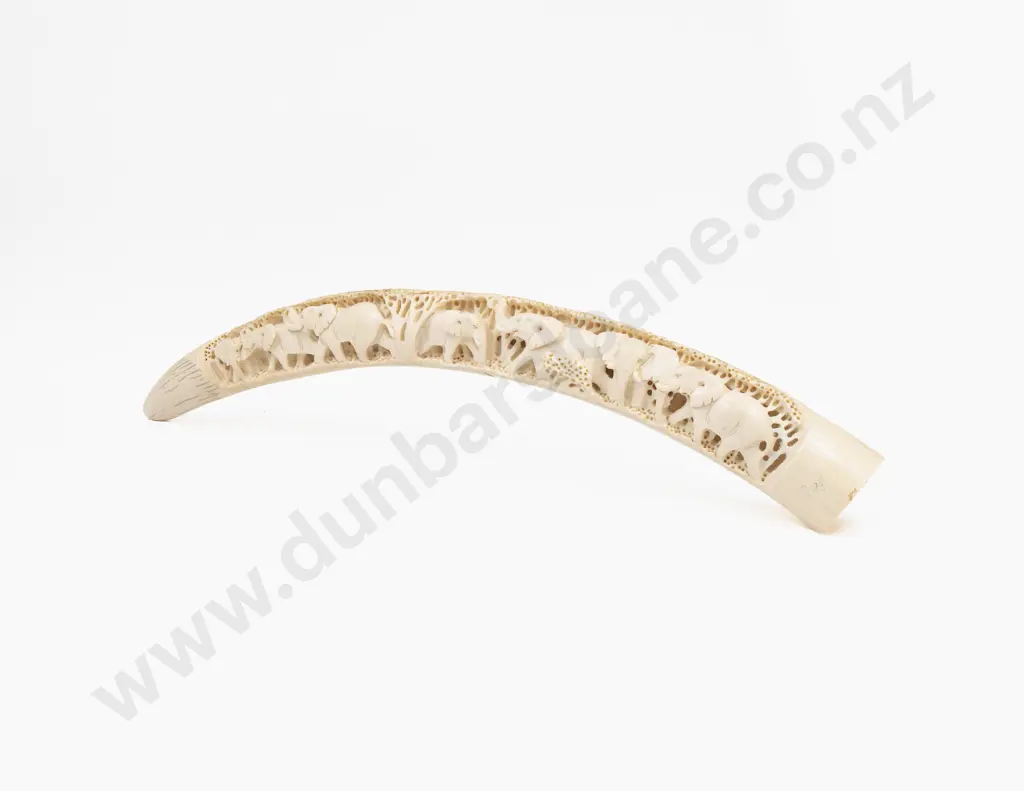 African Ivory Tusk Carved With Elephant Procession Image 1++