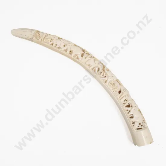 African Ivory Tusk Carved With Elephant Procession