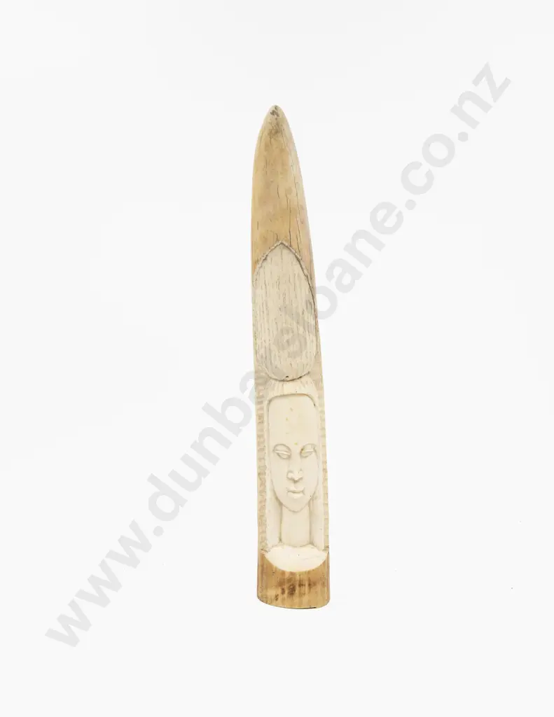 African Ivory Tusk Section Carved With Two Masks Image 1++