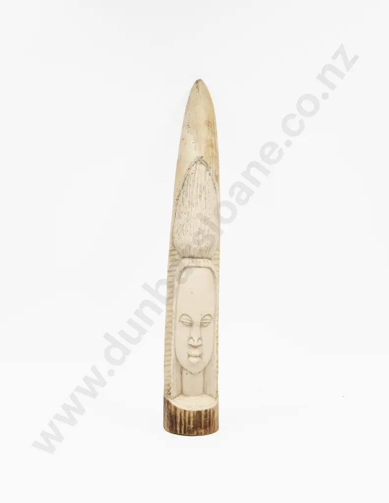 African Ivory Tusk Section Carved With Two Masks Image 1++