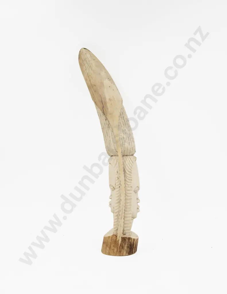 African Ivory Tusk Section Carved With Two Masks Image 1++