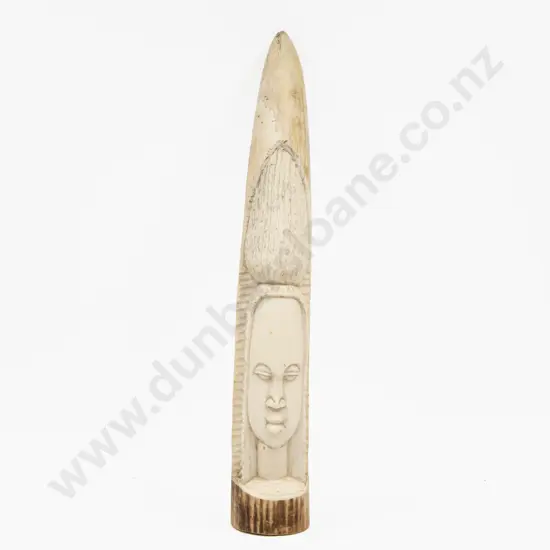 African Ivory Tusk Section Carved With Two Masks