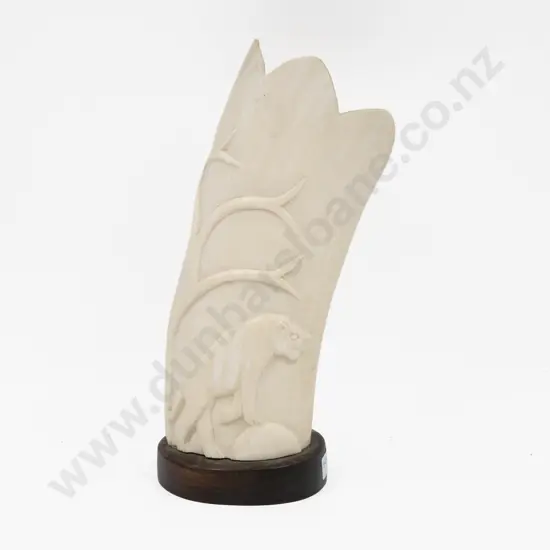 African Ivory Carved Tusk Section on Hardwood Base