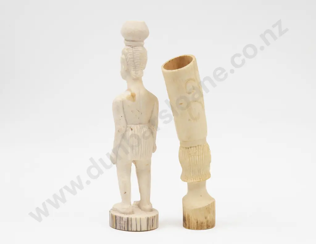 A Carved Ivory Figural Spill Vase & Other Ivory Figure (Two) Image 1++