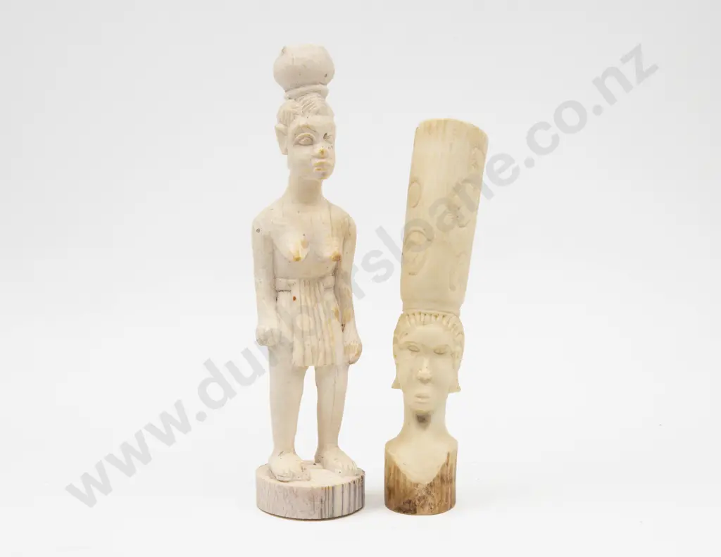 A Carved Ivory Figural Spill Vase & Other Ivory Figure (Two) Image 1++