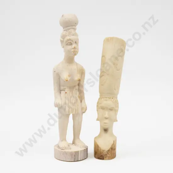 A Carved Ivory Figural Spill Vase & Other Ivory Figure (Two)