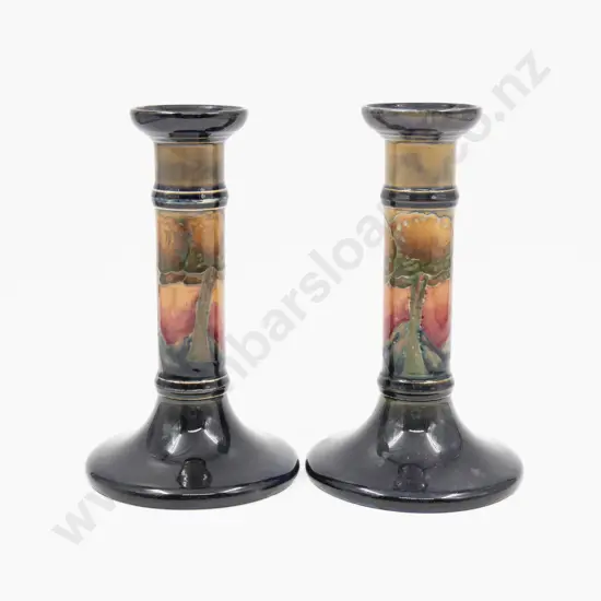 A Pair of Moorcroft "Eventide" Candlesticks