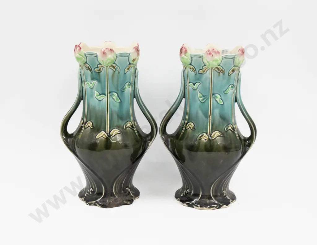 Pair of Gustave De Bruyn Art Nouveau Vase & Matching Flower Trough Image 1++