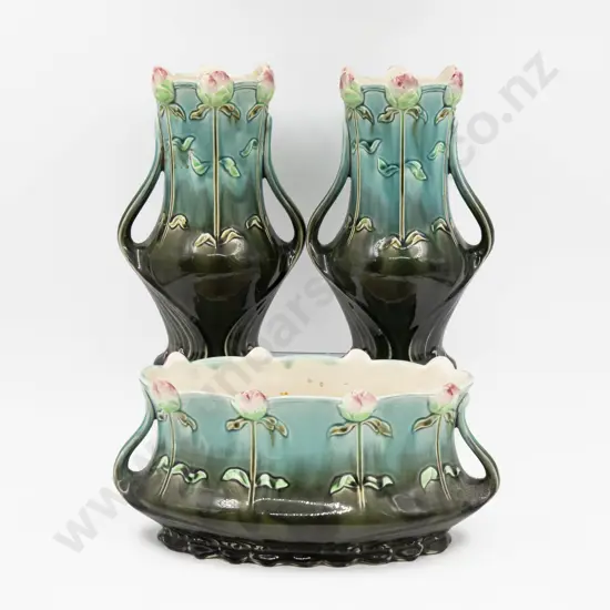 Pair of Gustave De Bruyn Art Nouveau Vase & Matching Flower Trough
