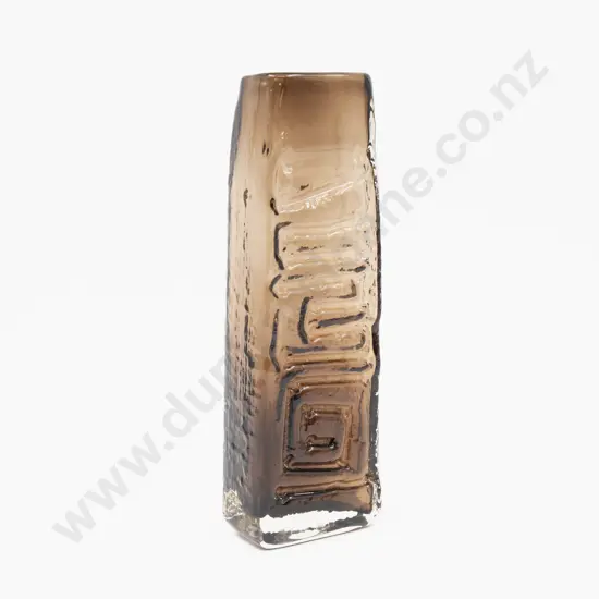 Whitefriars Totem Cinnamon Brown Glass Vase by Geoffrey Baxter