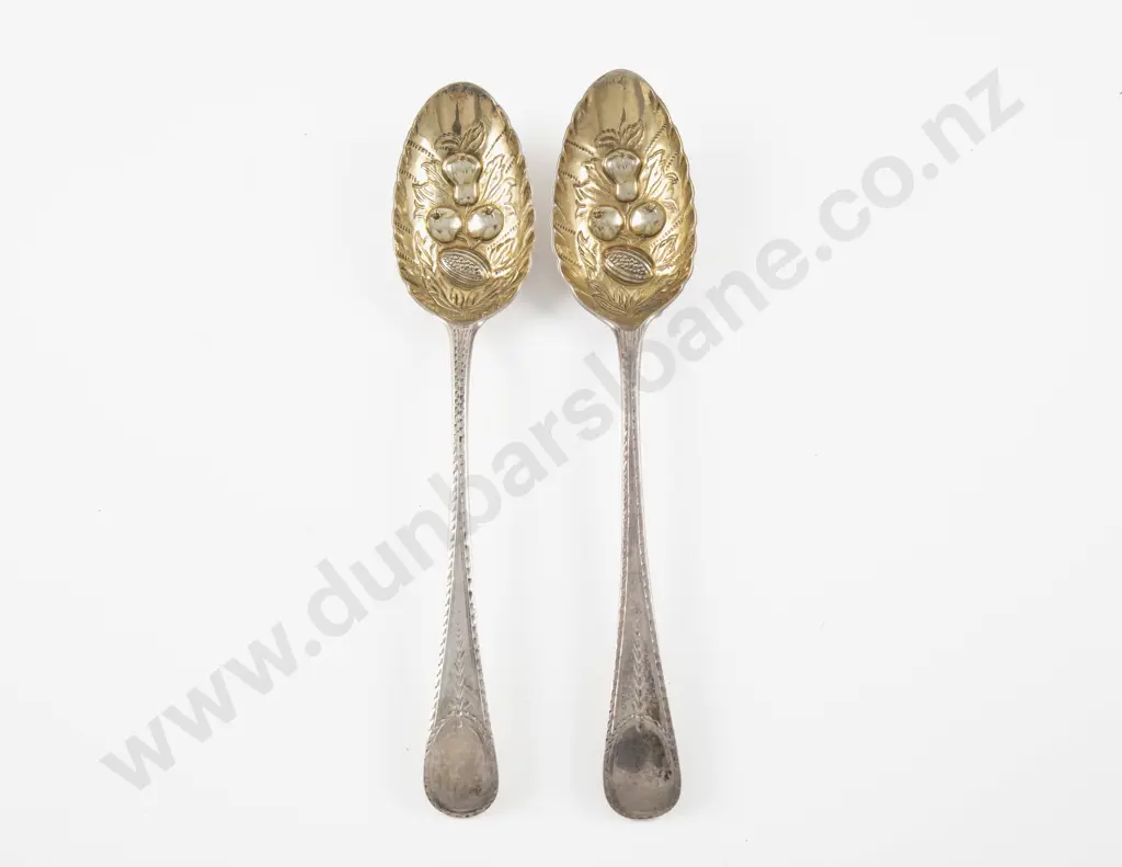 A Near Pair Geo III S/S Gilt Berry Spoons by Peter & Anne Bateman & Richard Crossley Image 1++