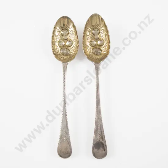 A Near Pair Geo III S/S Gilt Berry Spoons by Peter & Anne Bateman & Richard Crossley