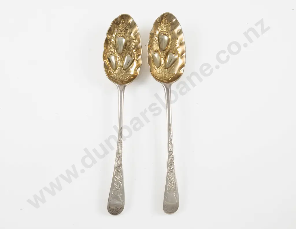 Pair Geo III S/S Gilt Berry Spoons by John Lampfert Image 1++