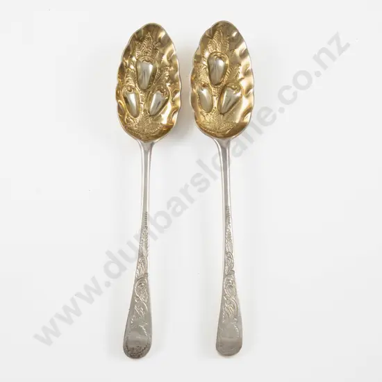 Pair Geo III S/S Gilt Berry Spoons by John Lampfert