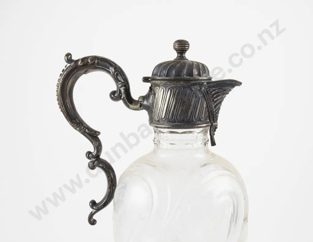 Edw Cut Glass Claret Jug With S/P Mount & Handle Image 1++