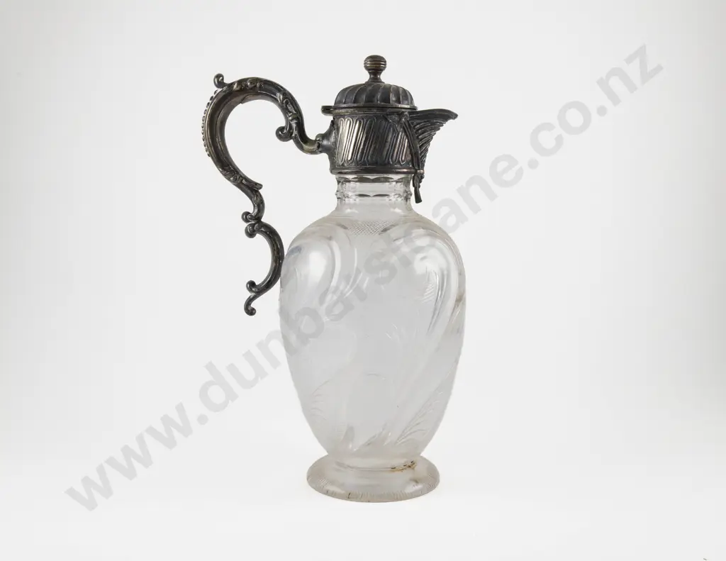 Edw Cut Glass Claret Jug With S/P Mount & Handle Image 1++