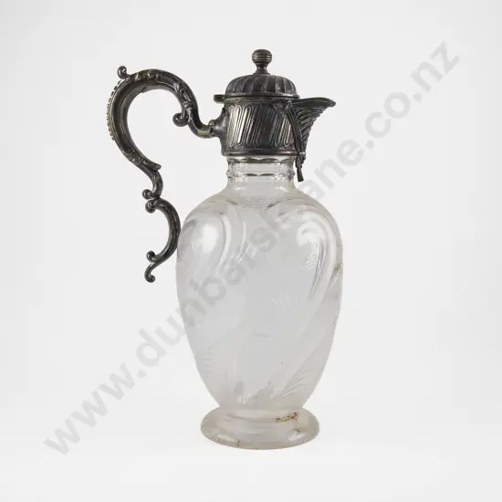 Edw Cut Glass Claret Jug With S/P Mount & Handle