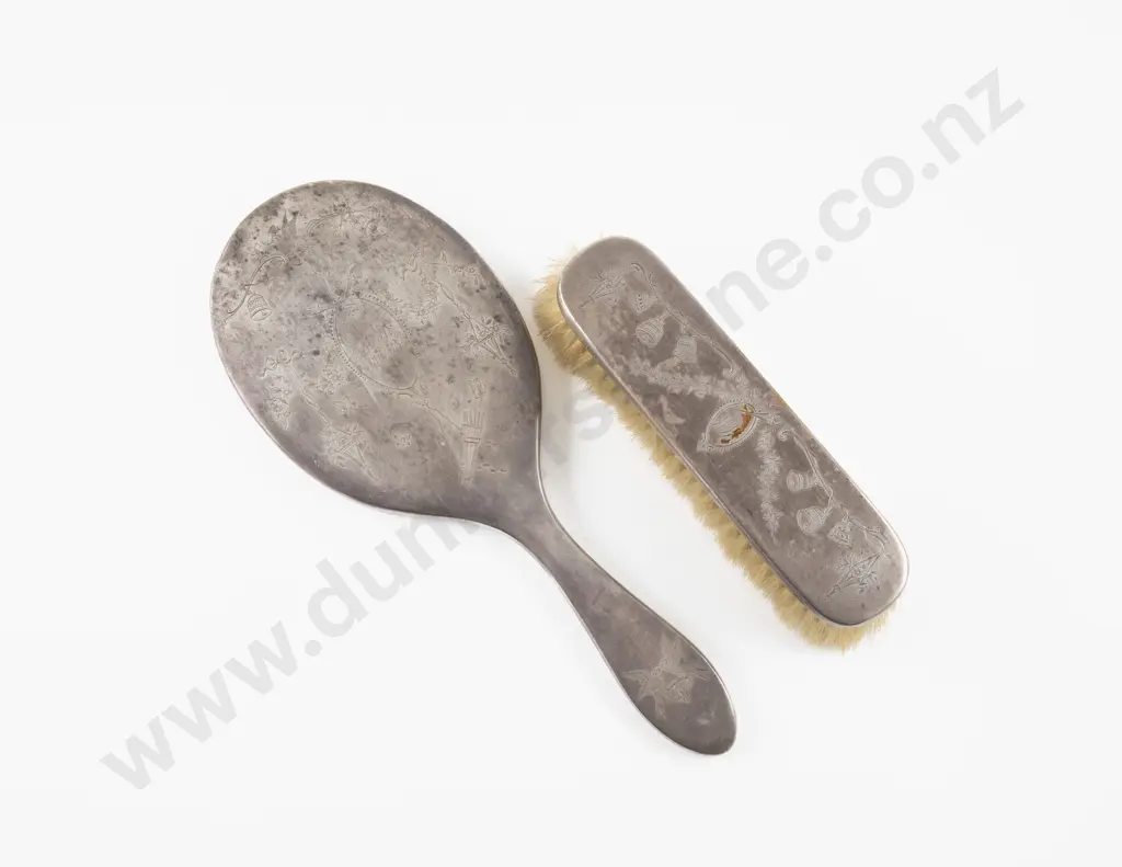 Edw VII S/S Backed Dressing Table Brush & Hand Mirror Image 1++