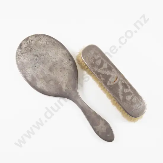 Edw VII S/S Backed Dressing Table Brush & Hand Mirror