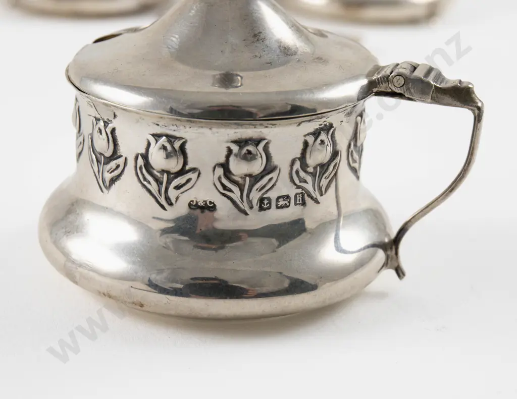 Cased Art Nouveau S/S 6 Piece Cruet Set Image 1++