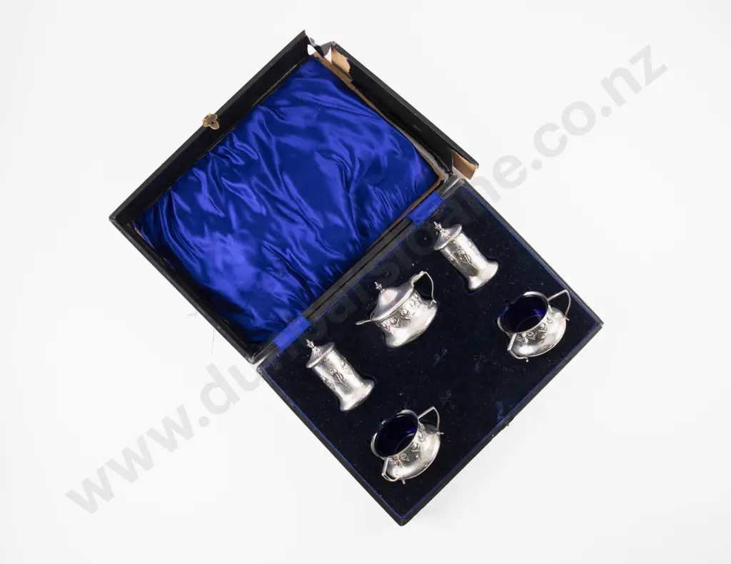 Cased Art Nouveau S/S 6 Piece Cruet Set Image 1++