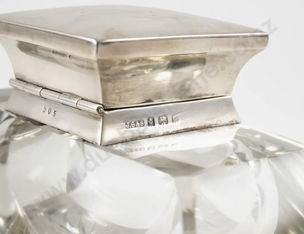Edw VII S/S Lidded Glass Inkwell Image 1++