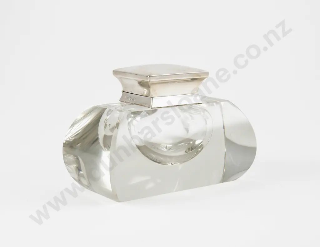 Edw VII S/S Lidded Glass Inkwell Image 1++